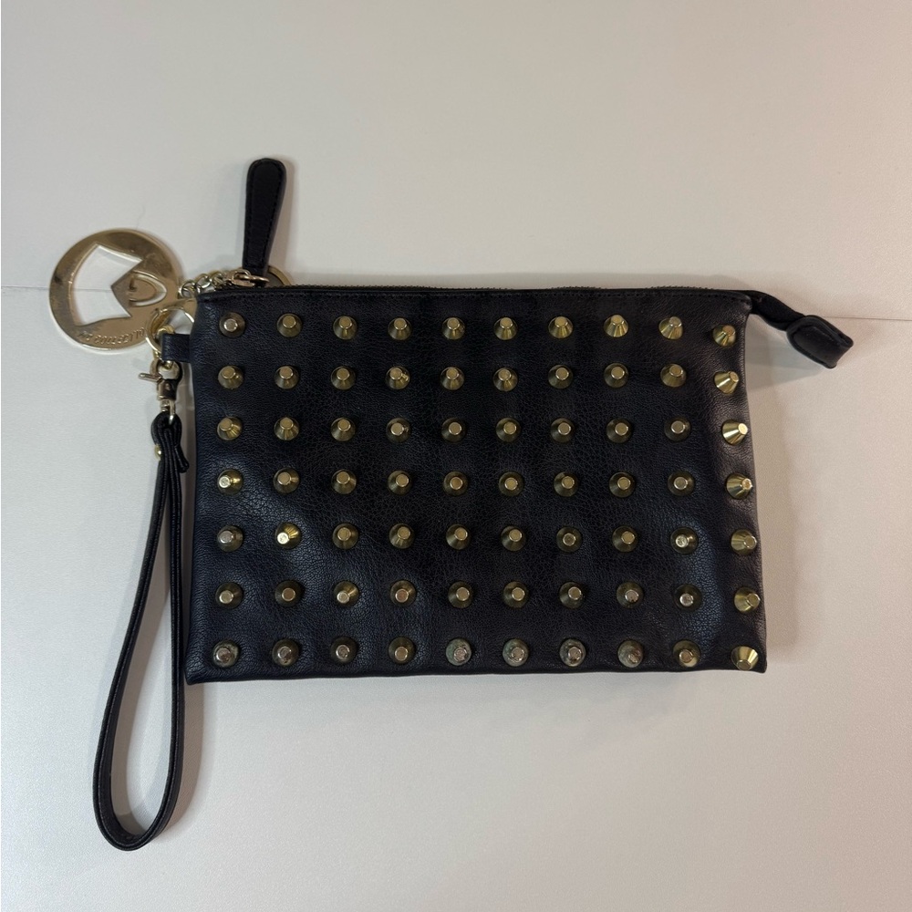 Black and gold studded clutch purse wallet